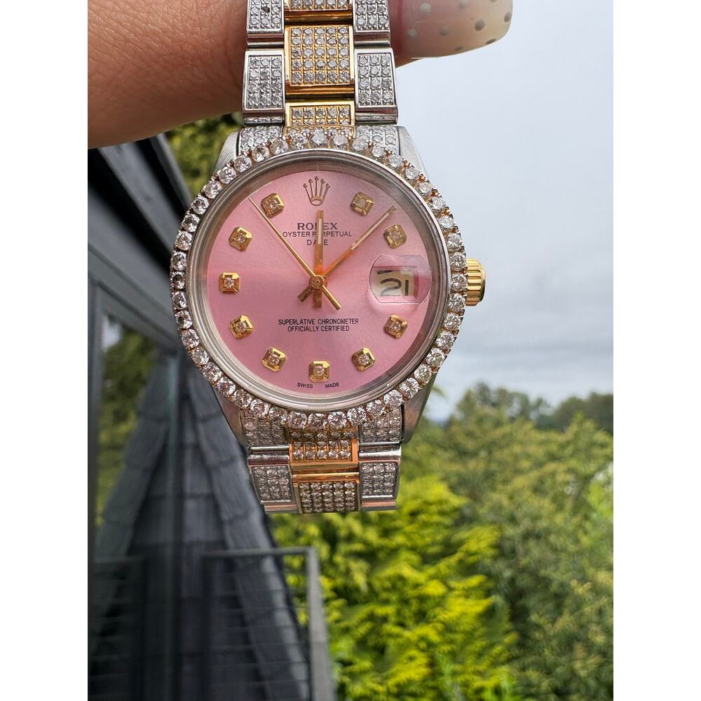 Authentic Rolex Oyster Perpetual Date 1500 34mm Buss Down Natural Diamond Watch - Picture 7 of 10